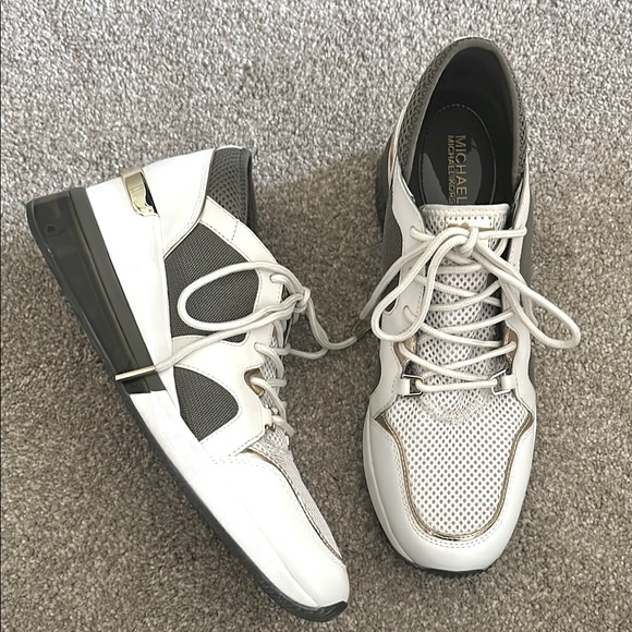 Michael Kors Shoes - Michael Kors Mesh Sage and Gold Platform Sneakers Size 10